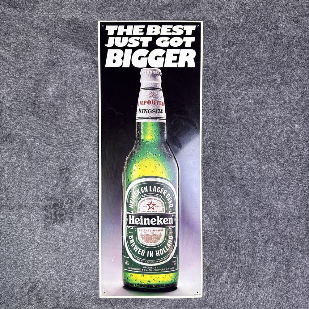 Heineken Beer Metal Tin Sign 28x10.5 The Best Just Got Bigger Holland Bar Decor